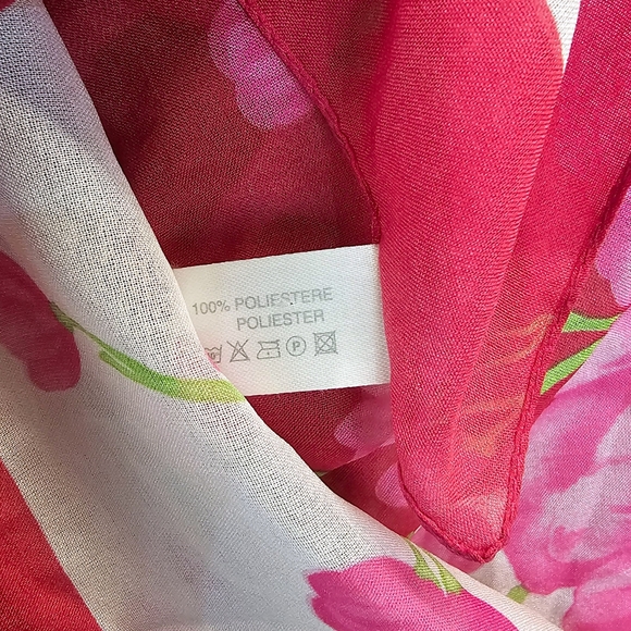 Donatello Italia Floral Chiffon Scarf Shawl Pink Peony Print Sheer Wrap Light - Picture 13 of 13